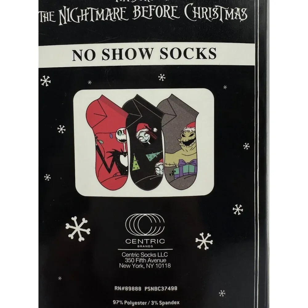 The Nightmare Before Christmas No Show Socks - (3) Pack